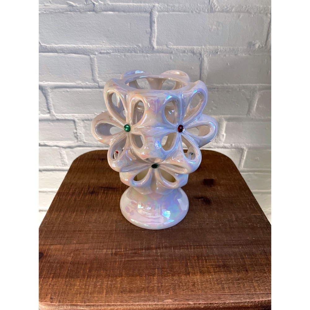 Iridescent Pearl Flower Candle Holder‎ Lantern Tealight Votive Holder